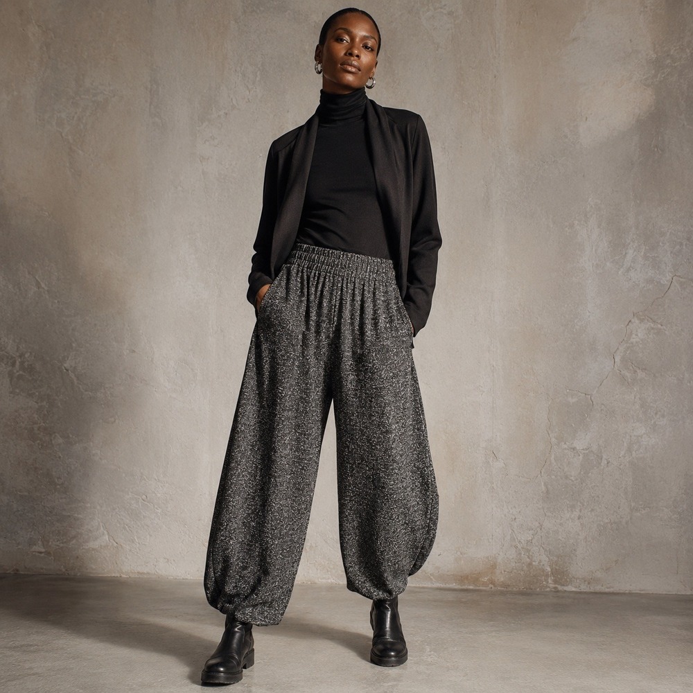 Alembika Harem Pants Knit Space Dye Wide Leg Womens 4 Charcoal Grey Lagenlook